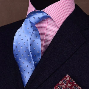 Blue Diamond Squares Woven Tie Formal Business Fashion Dress Party 3" Necktie  - Picture 1 of 3