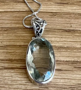 Exquisite Prasiolite Green Amethyst Quartz Pendant Necklace 925 Sterling Silver - Picture 1 of 7