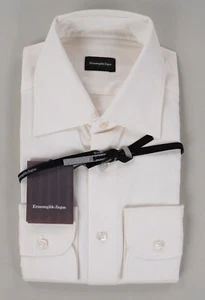 ERMENEGILDO ZEGNA Nailhead White Dress Shirt All Seasons Cotton Slim Fit 16 41 - Picture 1 of 6