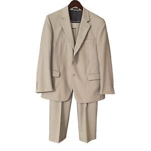 Oleg Cassini Men’s 2 Pc Summer WeightTan Wool Suit Pants Jacket 39S Portly