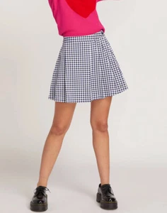 NEW Georgia Jagger x Volcom Blue White Check Pleated Mini Skirt Women’s Size XS - Picture 1 of 10
