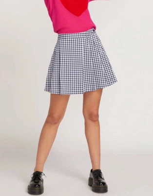 NEW Georgia Jagger x Volcom Blue White Check Pleated Mini Skirt Women’s Size XS - Image 1 of 4