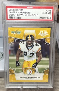 2008 SCORE JAMES HARRISON SUPER BOWL XLIII GOLD SP ROOKIE CARD STEELERS PSA 10