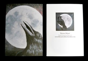 Biglietto Auguri Raven Moon Strega Wiccan Pagano Halloween Yule Samhain Compleanno - Foto 1 di 3