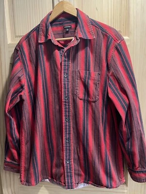 J Peterman Men's L Heavy Weight Cotton Flannel Shirt Red Striped Shacket Y2K - Image 1 of 4