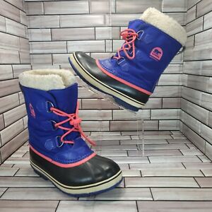 Sorel Yoot Pac Nylon Snow Boots NY1879-464 Navy Pink Youth US Size 4