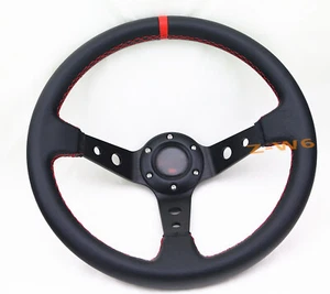 Off Road 350mm DEEP DISH DRIFTING STITCHING STEERING WHEEL LEATHER Wrapped - Photo 1/7