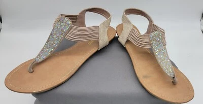 Madden Girl Nude Strappy Gladiator Rhinestone Thong Sandals - Image 1 of 4