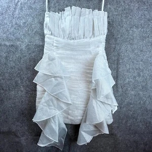 Asos Luxe Dress 8 White Bandeau Frill Shimmer Ruffle Hoco Party New Years - Picture 1 of 9