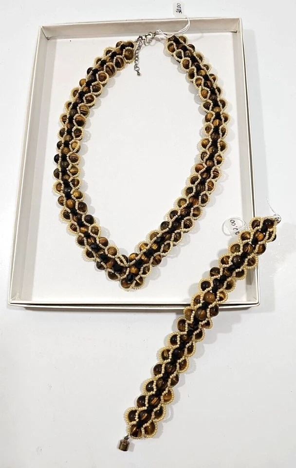Conjunto de joyas collar y pulsera ojo de tigre hecho a medida bien hecho garganta Foto 1 de 4