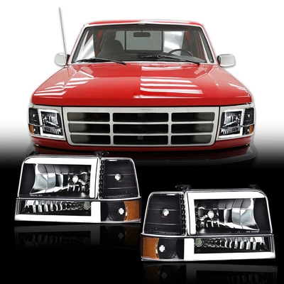 Fit For 1992-1996 Ford F-150 Bronco LED DRL Headlights Bumper Lamps Black - Imagem 1 de 4