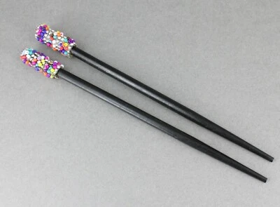 Palitos de pelo Juego de cuentas de semilla de cristal 2 accesorios picadoras picos alfileres 7 1/8" de largo Foto 1 de 4