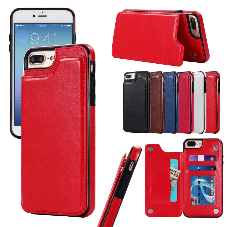 For iPhone 11 12 13 14 15 Pro Max 7 Slim Leather Wallet Card Holder Stand Case - Image 1 of 4