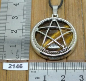 Pendentif PENTAGRAMME en OEIL DE TIGRE + CORDON reglable - esoterisme wicca - Picture 1 of 2
