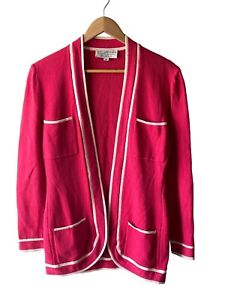 St. John Size M Pink With White Trim Knit Barbie Core Grandma Cardigan Sweater