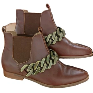 Kelsi Dagger Damen-Slipper-Stiefeletten cognacfarben Leder langsame Kette Größe 7 - Bild 1 von 4