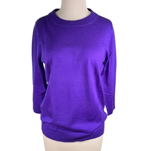 J.Crew 100% Merino Wool Vintage Crewneck Sweater 3/4 Sleeve Purple Size Medium - Picture 1 of 10