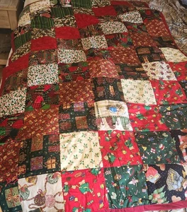 Handmade crib quilt, lap quilt, Christmas, fun and bright patterns, 58 inX35 in - Picture 1 of 14