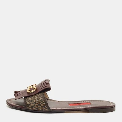 CH Carolina Herrera Burgundy Canvas and Leather Flat Slides Size 36 - Image 1 of 4