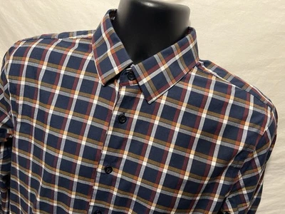 Camisa de vestir Express 1MX para hombre 15 15 1/2 extra ajustada azul a cuadros algodón Bld A7 Foto 1 de 4