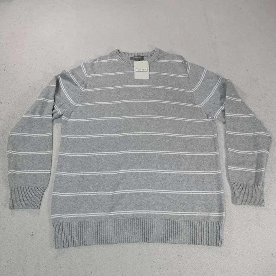 Merona Sweater Mens Large Striped Crewneck Pullover Classic Casual Lightweight - Image 1 of 4