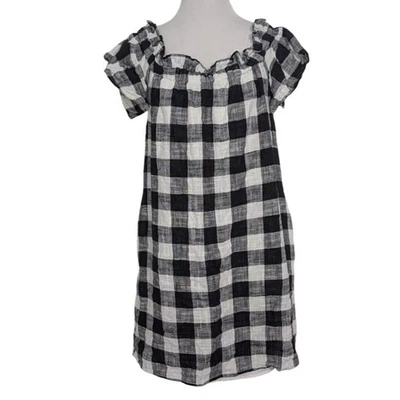 Vestido Corey Lynn Calter Cuadros Guinga Mujer Talla Pequeña Negro Algodón Lino Foto 1 de 4