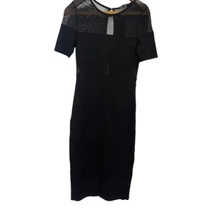 French Connection Dress Black Body Con Short Sleeve Mesh Round Neck Uk Size 12 - Picture 1 of 8