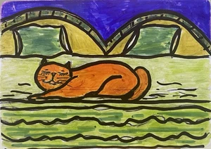 Hauskatze.  Original ACEO Kunstkarte - Bild 1 von 4