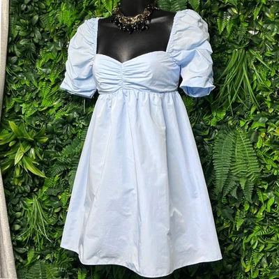 Vestido Amanda Uprichard Pequeño Azul Manga Abullonada Ariana Babydoll Cóctel 3322 Foto 1 de 4