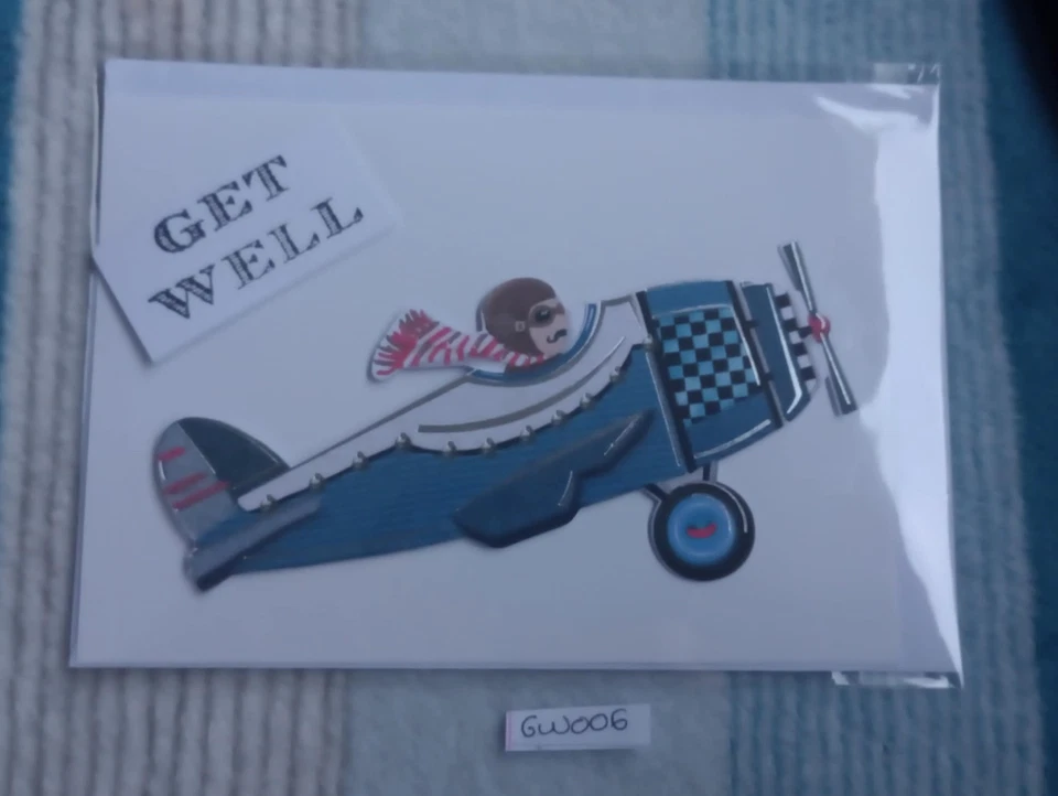 GW006 Handmade Personalised Men's Women's Get Well Card pilot aeroplane 6x4" - Image 1 of 1