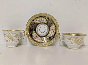 Highly Decorative And Very Bling C19th Rococo Revival 2 Cups & Saucer Trio - Picture 1 of 17