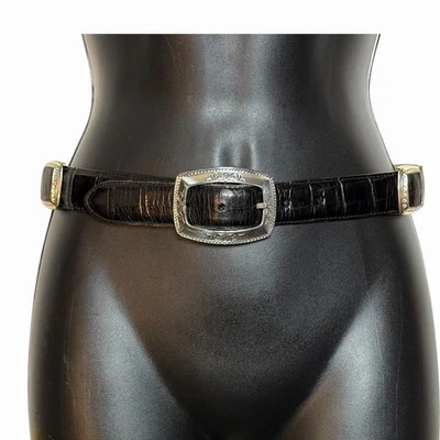 CINTURÓN DE CUERO VINTAGE BRIGHTON WESTERN BOHO PREPPY DOS TONOS MARRÓN NEGRO TALLA S Foto 1 de 4