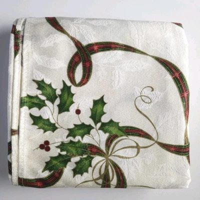 Vtg Lenox Christmas Tablecloth Red Plaid  Rectangle Cotton Blend Jacquard 58x116 - Image 1 of 4