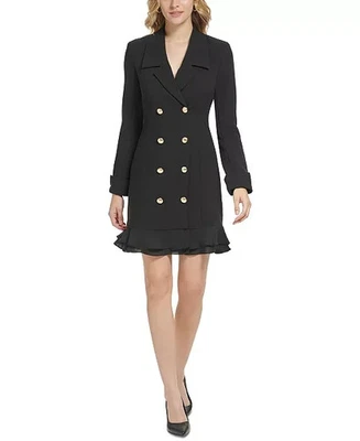 Karl Lagerfeld Paris Button-Front Ruffled-Hem Blazer Dress Women's 4 Black L/S - Image 1 of 4