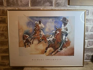 MICHAEL SWOWNGIN zeitgenössische Cowboyfarbe doppelt signiert '94 gerahmt - Bild 1 von 7
