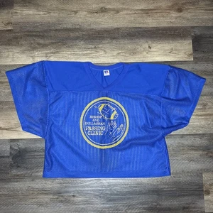 Vintage RUSSELL Athletic Mesh Cropped Football Jersey Blue Size S-M MADE IN USA - Picture 1 of 6