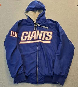 New York Giants Jacket Mens Medium Blue NFL Football Reversible Hooded Knit Logo - Picture 1 of 19