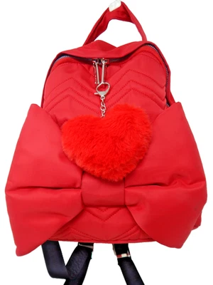 Betsey Johnson Padded, Part quilted Red Nylon Medium Travel School Backpack  Zip - Image 1 of 4