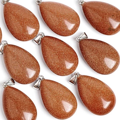 Colgante de piedras preciosas curativas perforadas con tapa de piedra dorada lágrima marrón natural Foto 1 de 4