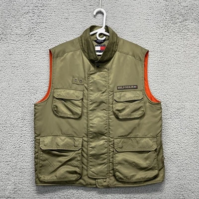 De Colección Tommy Hilfiger Chaleco Para Hombres L Utilitario Exterior Caza Bolsillo Nylon Y2K Militar Foto 1 de 4
