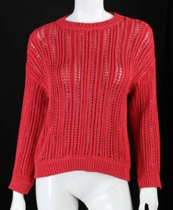 BRUNELLO CUCINELLI Melon Red Cotton Metallic Open Knit Pullover Sweater XXS - Picture 1 of 8