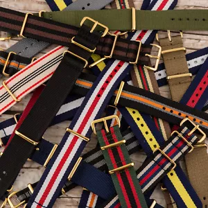 Yellow Gold Buckle Premium Nylon Replacement Watch Strap Band - Picture 1 of 18