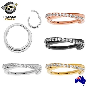 2Pcs Titanium Twist Hinged Segment Septum Tragus Lip Nose Ring Sleeper Earrings - Picture 1 of 20