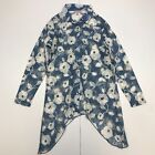 Michele Hope Shirt 10 12 Blue Floral Womens Long Sleeve Lace Mesh Sheer