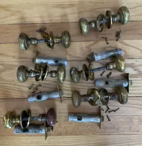 Vintage Brass Round Doorknobs Spindles Dexter Latch Bolts Screws  6 Sets - Picture 1 of 13