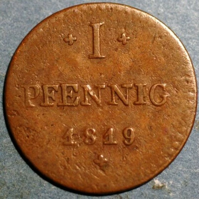 Estados alemanes 1 penique 1819 Luis I KM# 280 Foto 1 de 2