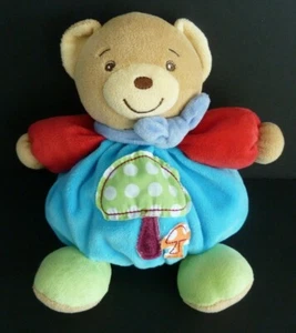 *. DOUDOU BOULE KALOO OURS BLEU ROUGE VERT CHAMPIGNON ETAT NEUF* - Foto 1 di 6