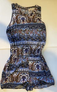 Pink Rose Women’s Blue Paisley Romper Size Small – Summer Outfit with Pockets - Picture 1 of 4