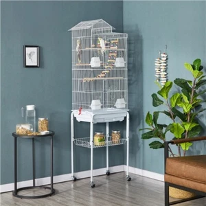 Parrot Cage Bird Cage Metal Budgies Cage with Roof Top&Toys with Rolling Stand - Picture 1 of 12