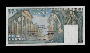 TUNISIA 1000 FRANCHI 1950 PICK#29a in perfette condizioni + eccezionalmente scarso! BANCA D'ALGERIA - Foto 1 di 3
